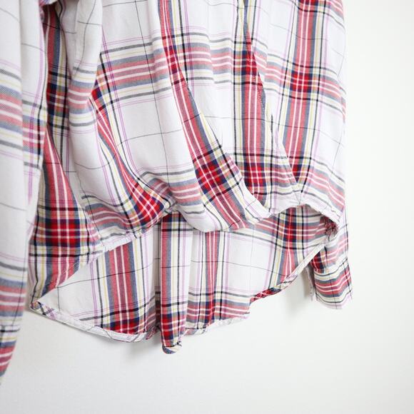 Lou and Grey Size XS V Neck Surplice Wrap Blouse Plaid White Red - Picture 6 of 11